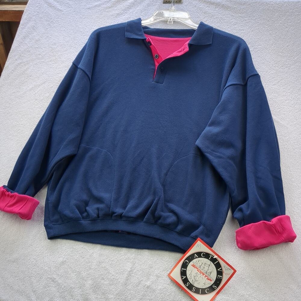 OGC Nice SPORTIF USA Sweater Deadstock Pink Navy Henley collar Vintage NWT